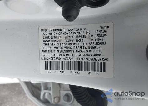 2018 Honda Civic Lx z USA, uszkodzony, nr VIN 2HGFC2F5XJH603827